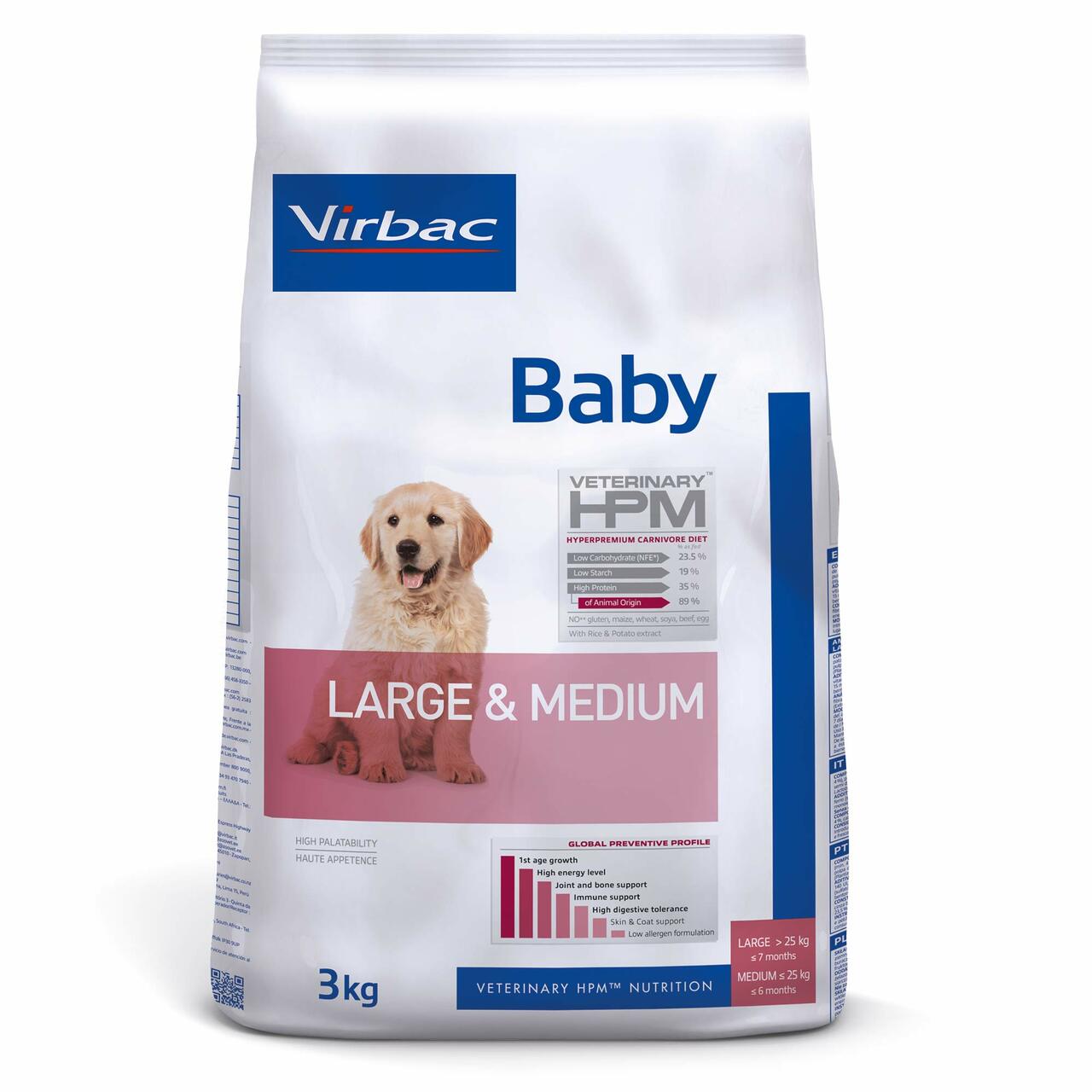 Alimento HPM Virbac Baby Larg y medium 12 kg