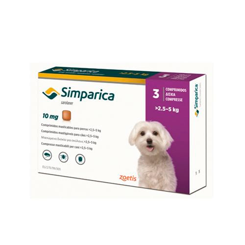 Antiparasitario Externo Simparica  10 mg Para Perros 3 unidades  de 2.5 a 5 kg
