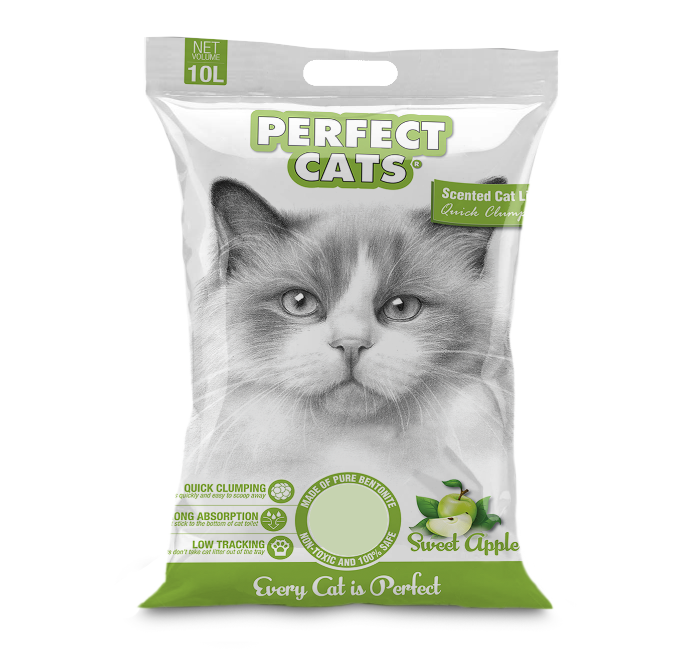 Arena Sanitaria Perfect Cats manzana  verde 7 kg